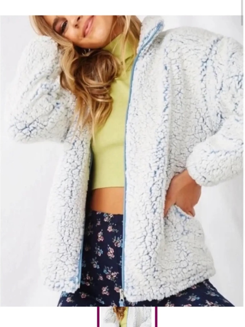 Forever 21 Baby Blue Sherpa Teddy Zip Up Jacket - womens medium, lightly worn w